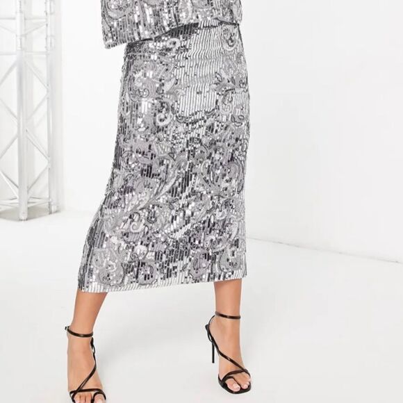 NWT ASOS Edition Mirrored Sequined Midi Skirt Sz 14 - Picture 1 of 12